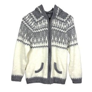 Women's Hooded Cardigan Zip Sweater Sz S-M Fair Isle Nordic Soft Fuzzy No Tags